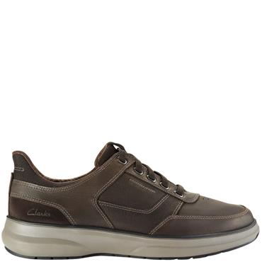 CLARKS MENS EASY ON EASY OFF LACE SHOE - DARK BROWN LEATHER